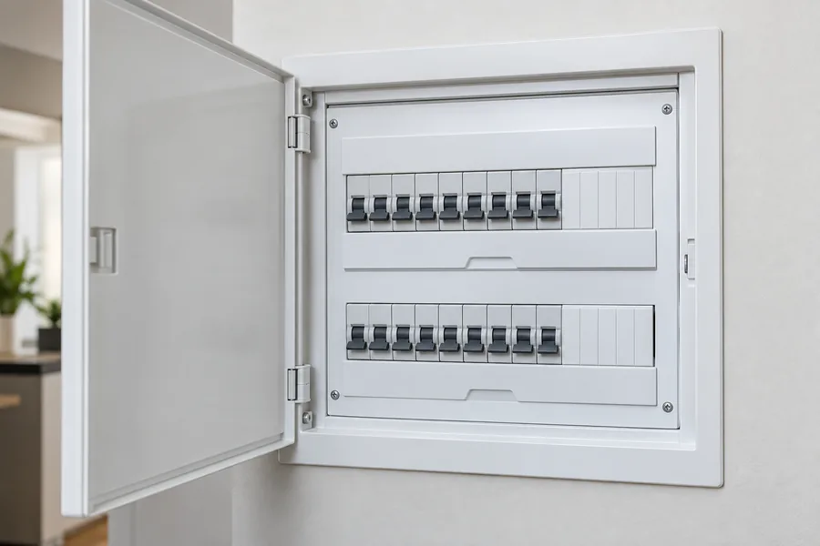 Quadro de distribuição com duas fileiras de disjuntores